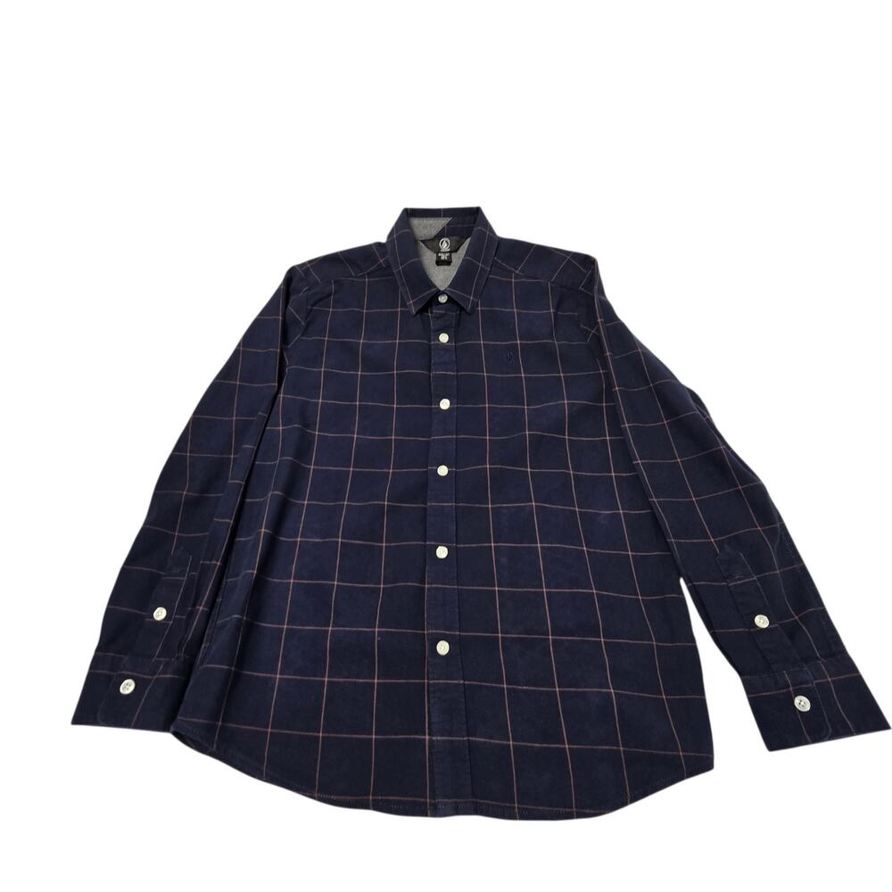 Volcom Youth Dress Shirt Size 12Y Large Blue Window Pane